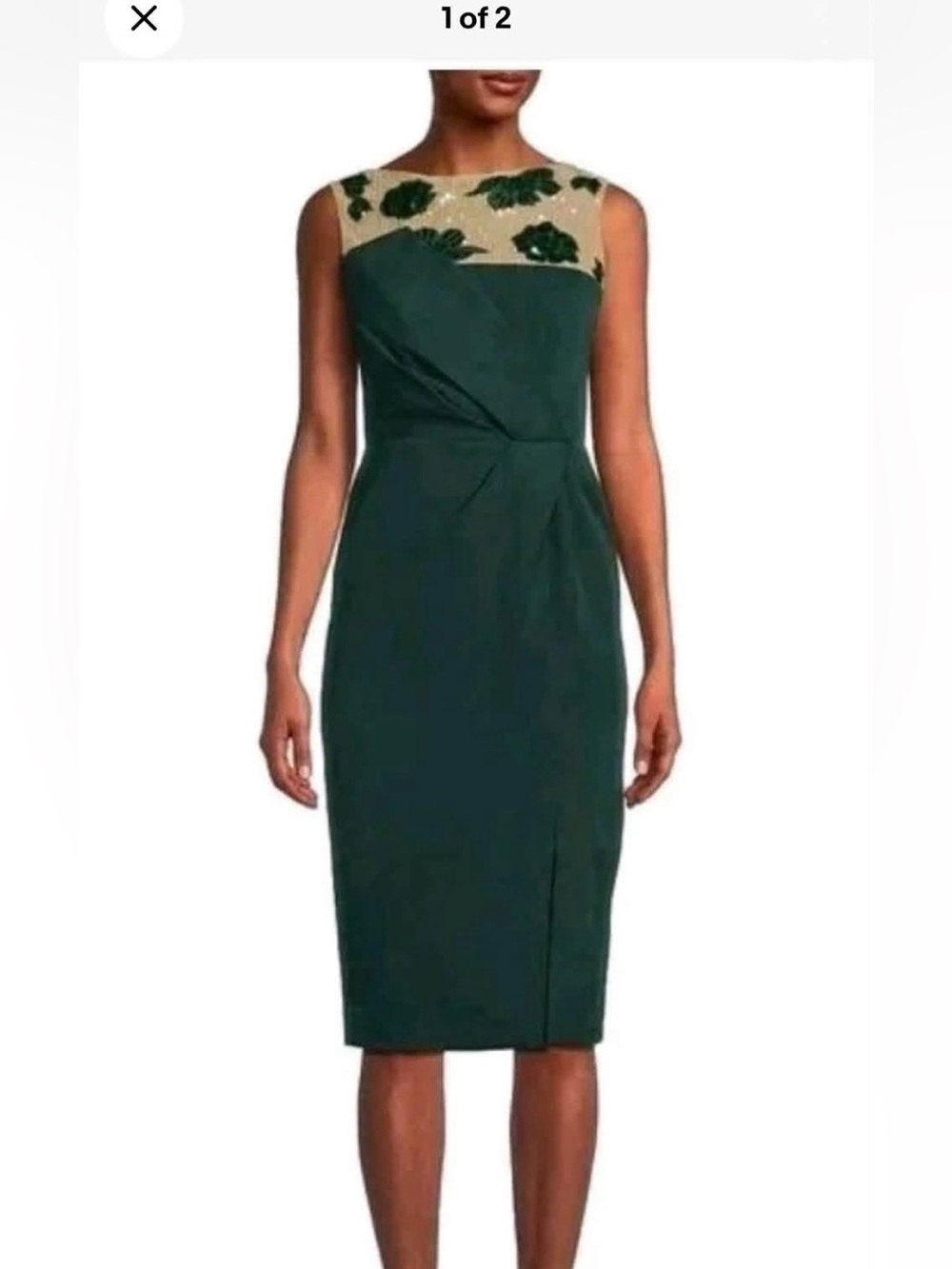 JS Collections Women's Dark green Illusion-Yoke Embellished Sheath dress Sz4 NWT